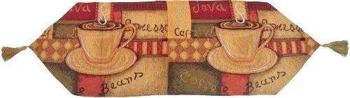 DaDa Bedding Set of 3-Pieces - Smell of Coffee Café Cup Orange Brown Woven Tapestry Dining Table Runners (9912) from DaDalogy Bedding Collection