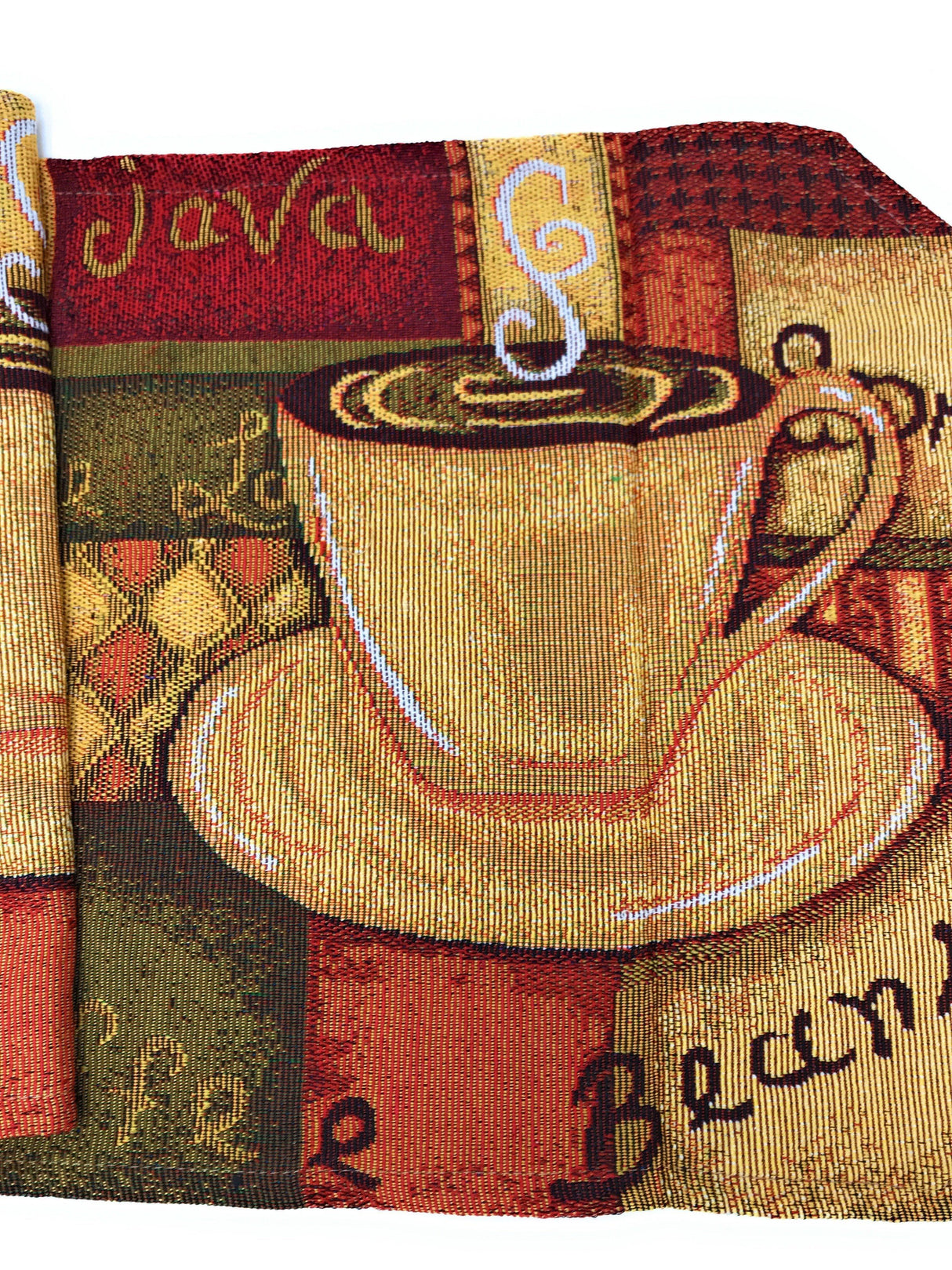 DaDa Bedding Set of 3-Pieces - Smell of Coffee Café Cup Orange Brown Woven Tapestry Dining Table Runners (9912) from DaDalogy Bedding Collection