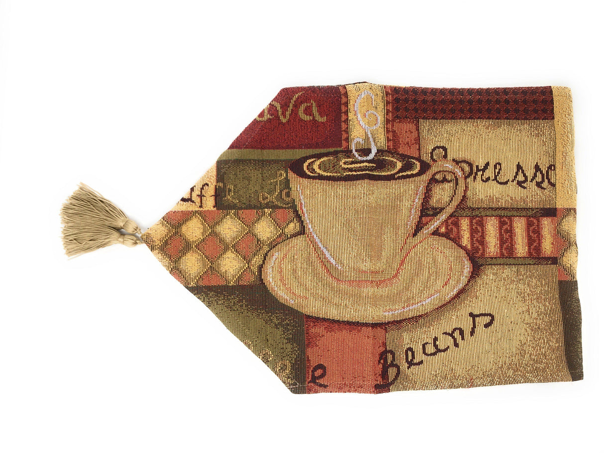 DaDa Bedding Set of 3-Pieces - Smell of Coffee Café Cup Orange Brown Woven Tapestry Dining Table Runners (9912) from DaDalogy Bedding Collection