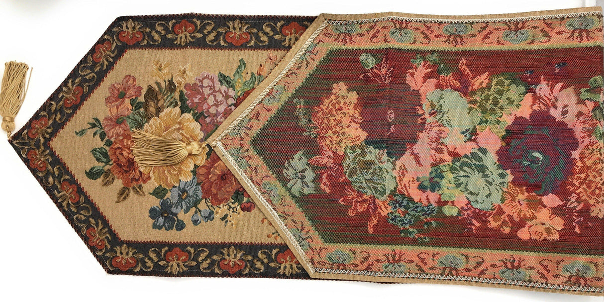 DaDa Bedding Breath of Spring Colorful Floral Beige Brown Tapestry Dining Table Runner (3089) from DaDalogy Bedding Collection