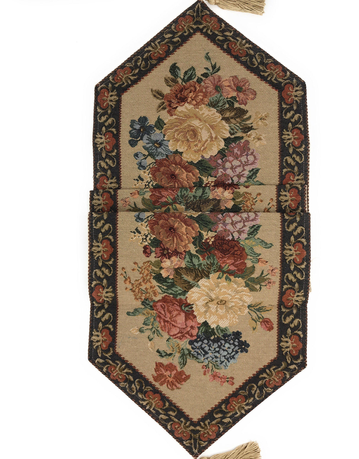 DaDa Bedding Breath of Spring Colorful Floral Beige Brown Tapestry Dining Table Runner (3089) from DaDalogy Bedding Collection
