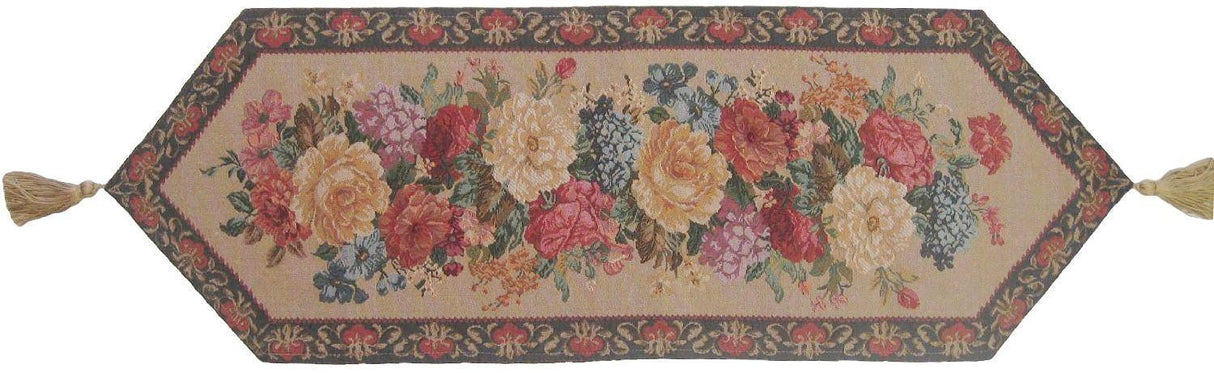 DaDa Bedding Breath of Spring Colorful Floral Beige Brown Tapestry Dining Table Runner (3089) from DaDalogy Bedding Collection