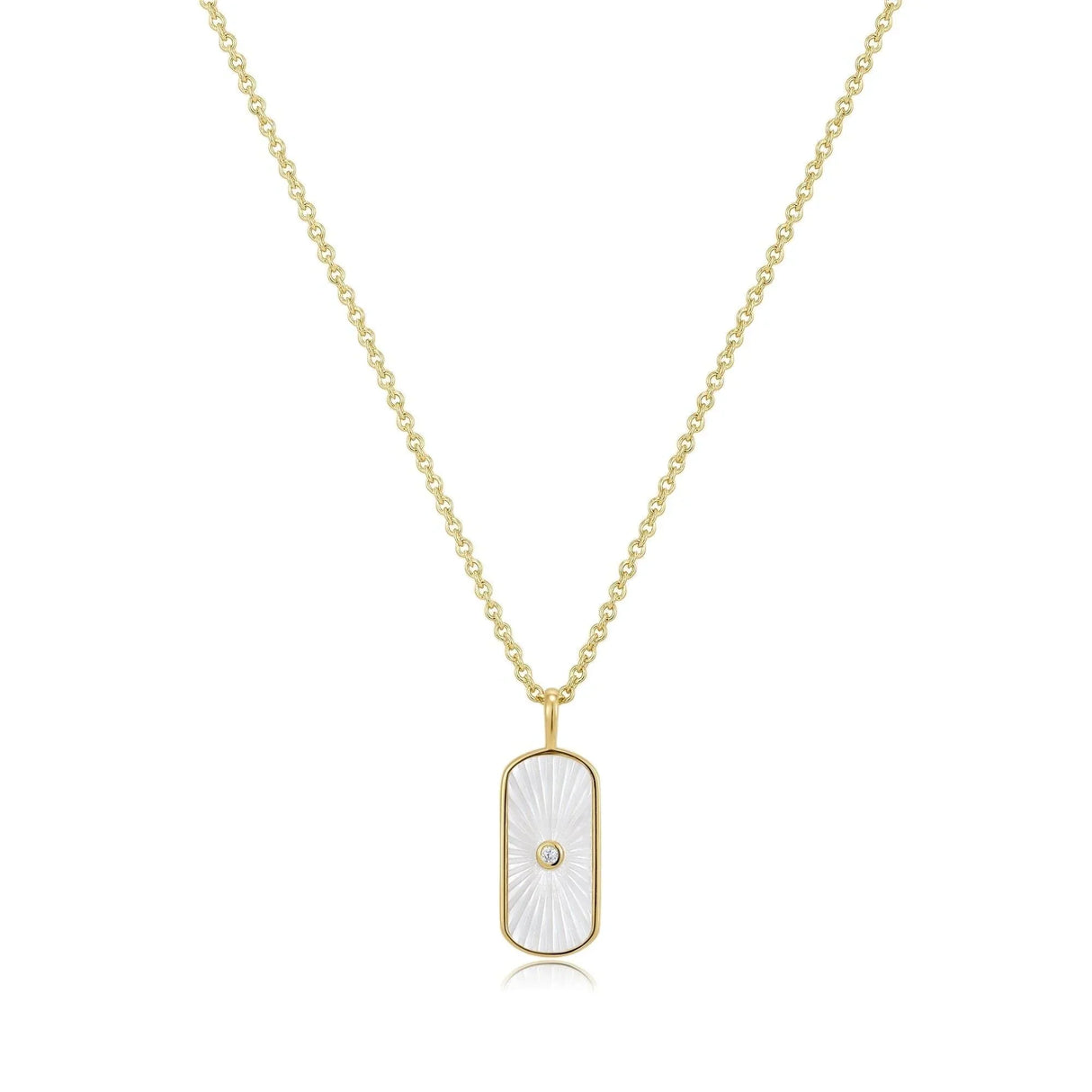 Tag Shaped Mop Pendant With CZ Stone Necklace from eklexic