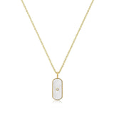 Tag Shaped Mop Pendant With CZ Stone Necklace from eklexic