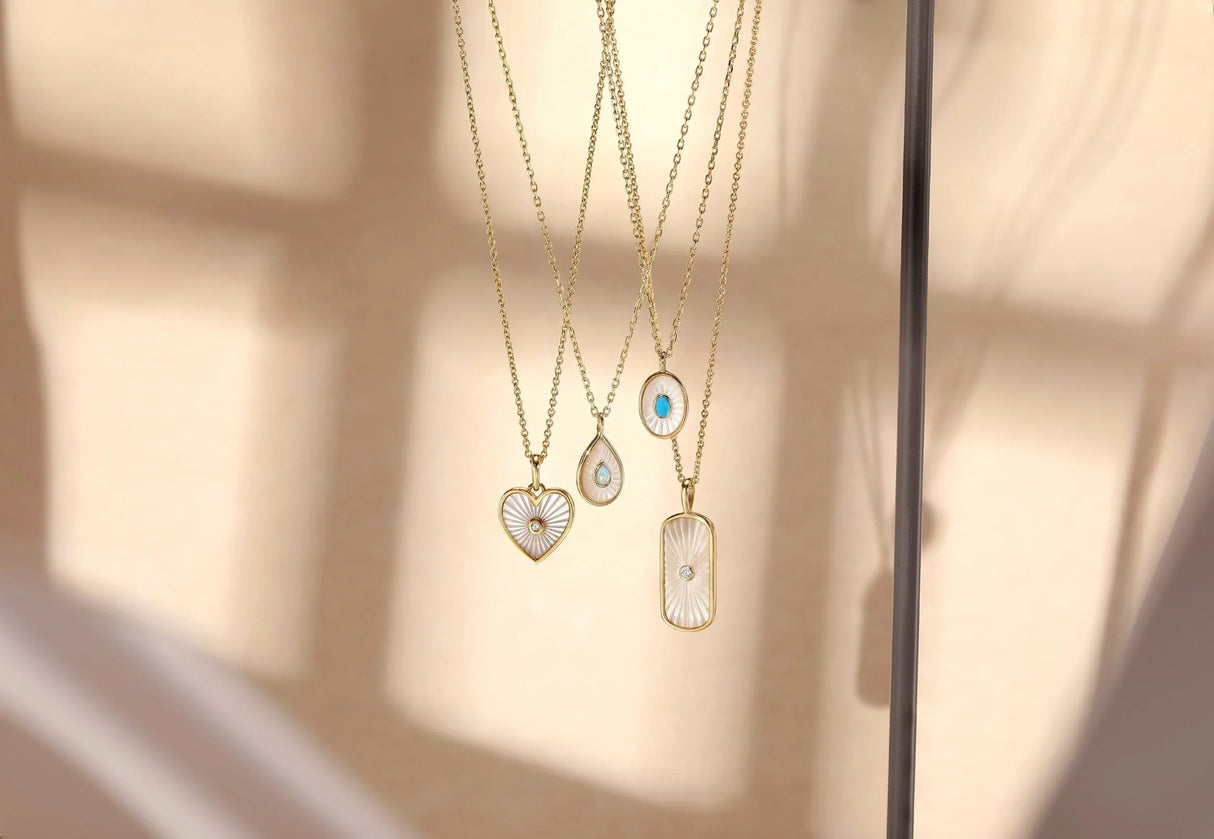 Tag Shaped Mop Pendant With CZ Stone Necklace from eklexic