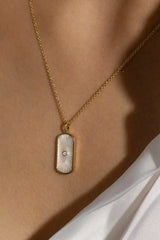 Tag Shaped Mop Pendant With CZ Stone Necklace from eklexic