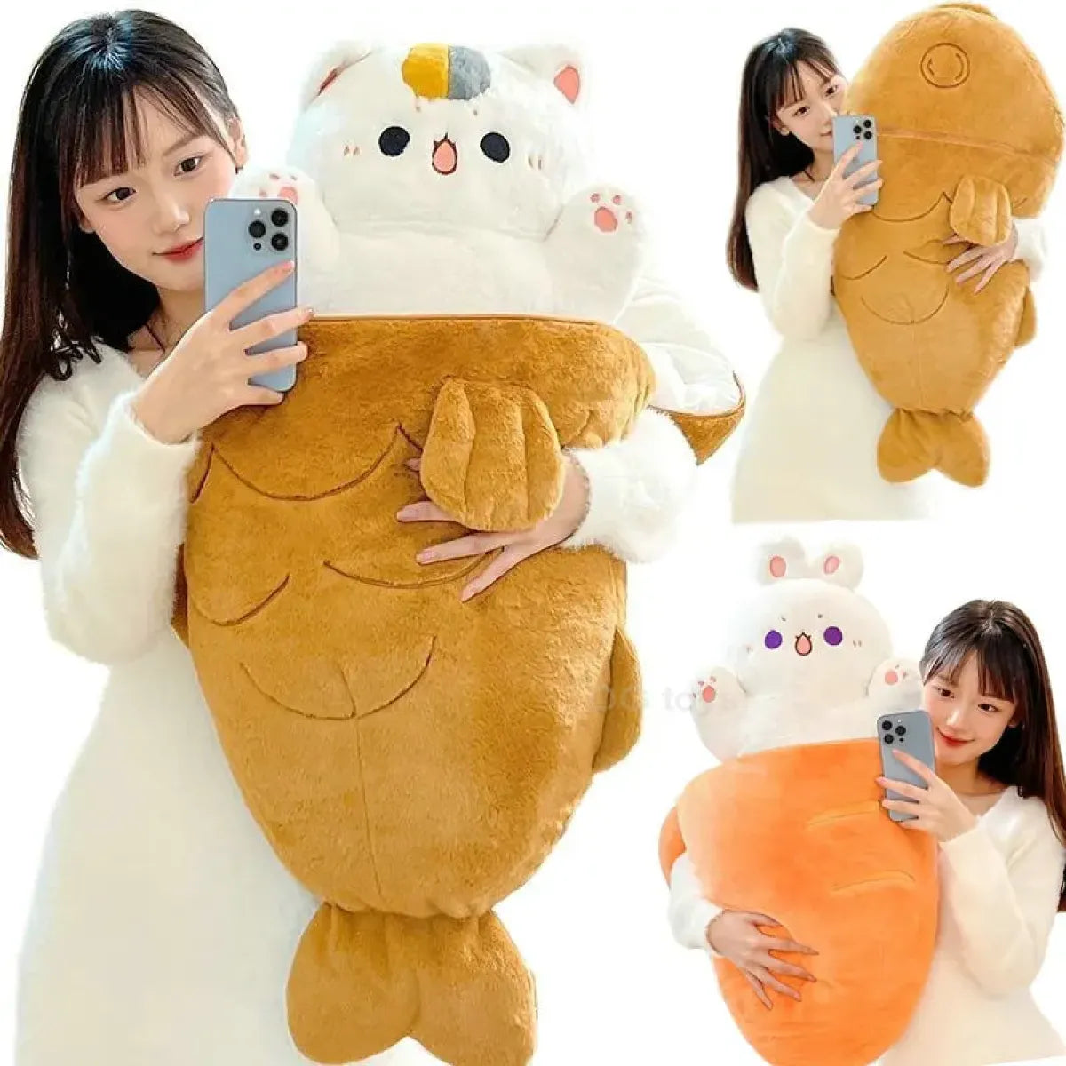 Kawaii Taiyaki Cat Plush Pillow – 80cm Soft Stuffed Animal from Kawaii Stop