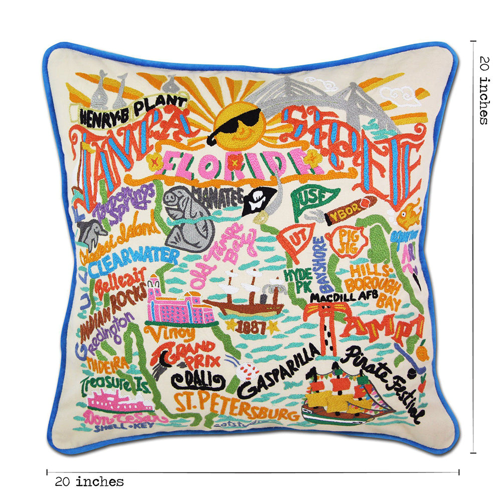 Tampa - St. Pete, FL Hand-Embroidered Pillow from Quirks!