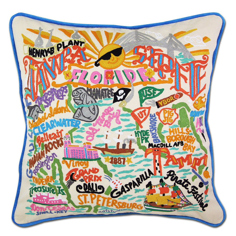 Tampa - St. Pete, FL Hand-Embroidered Pillow from Quirks!