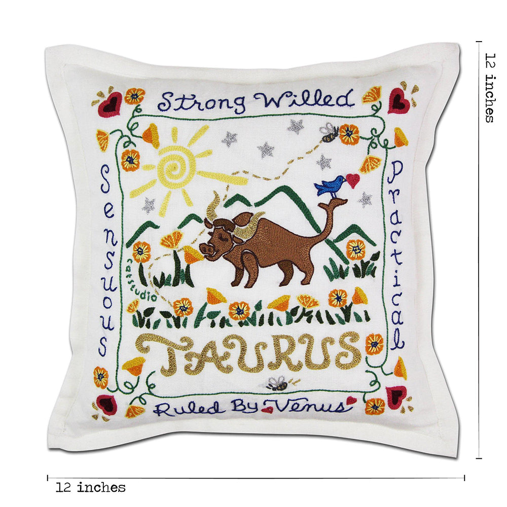 Taurus Astrology Hand-Embroidered Pillow by Cat Studio from Quirks!