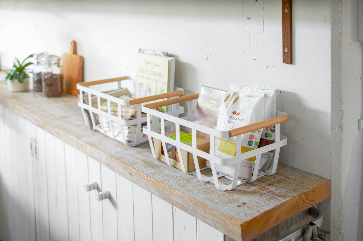 Storage Basket - Two Sizes - Steel + Wood from Yamazaki Home