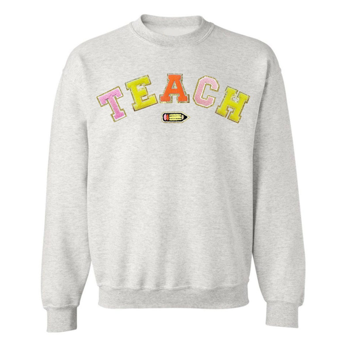 Teach Pencil Letter Patch Crewneck Sweatshirt from United Monograms