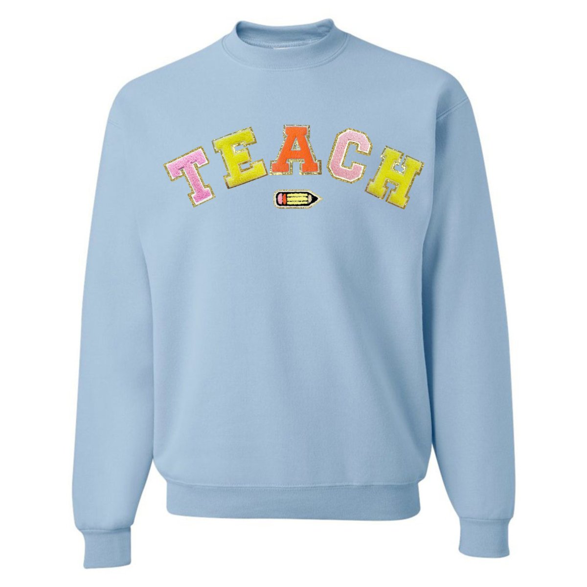 Teach Pencil Letter Patch Crewneck Sweatshirt from United Monograms