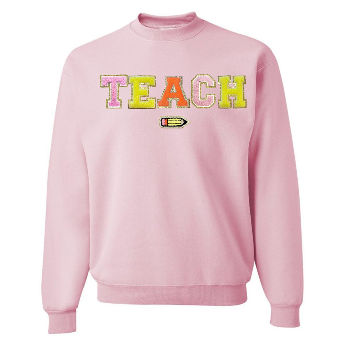 Teach Pencil Letter Patch Crewneck Sweatshirt from United Monograms