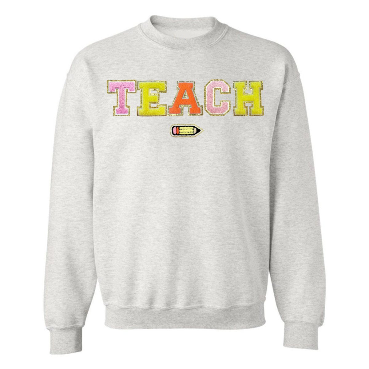 Teach Pencil Letter Patch Crewneck Sweatshirt from United Monograms