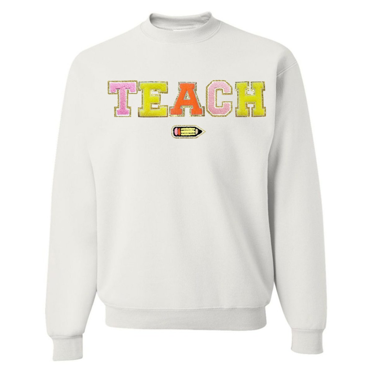 Teach Pencil Letter Patch Crewneck Sweatshirt from United Monograms
