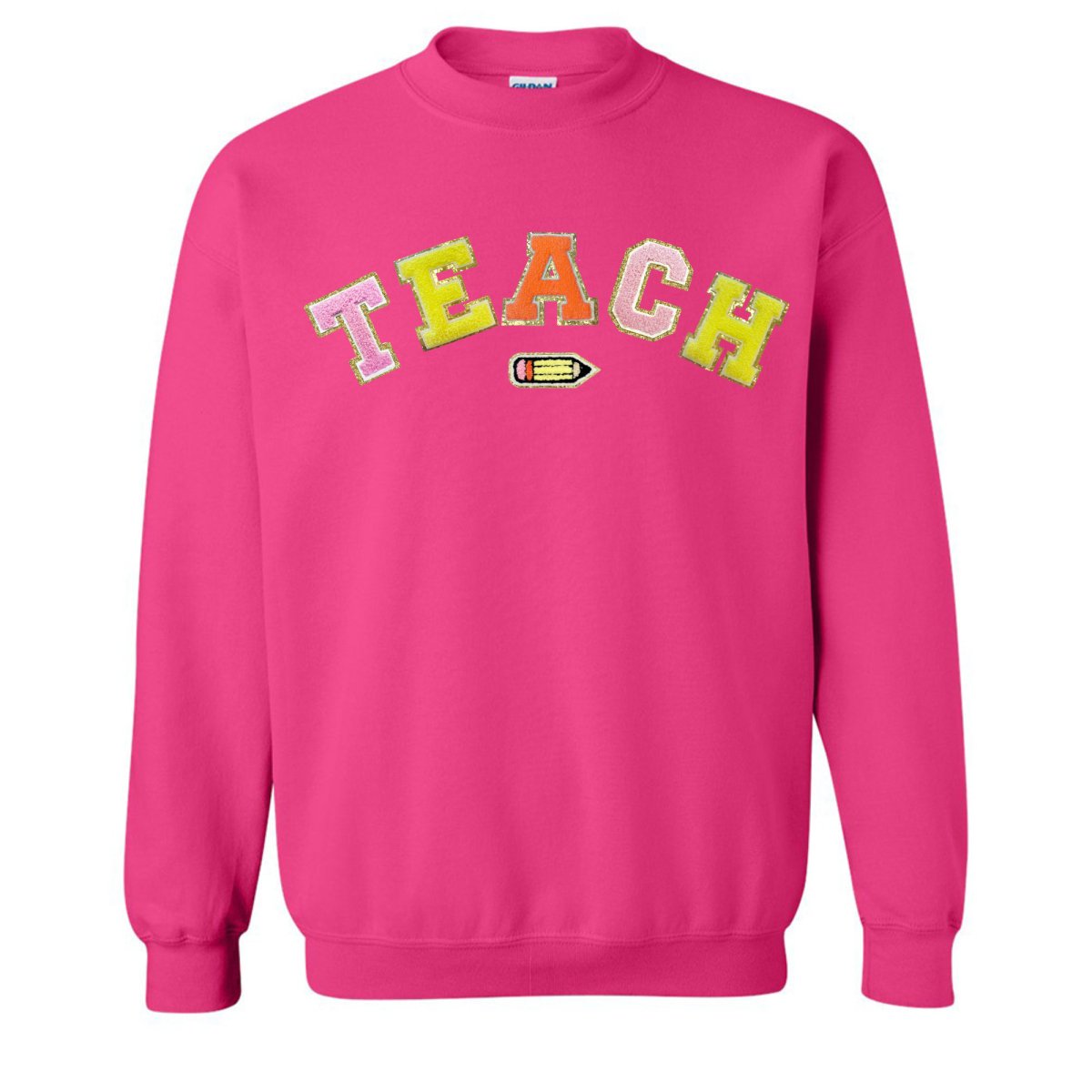 Teach Pencil Letter Patch Crewneck Sweatshirt from United Monograms