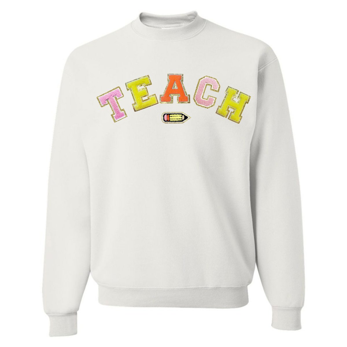 Teach Pencil Letter Patch Crewneck Sweatshirt from United Monograms