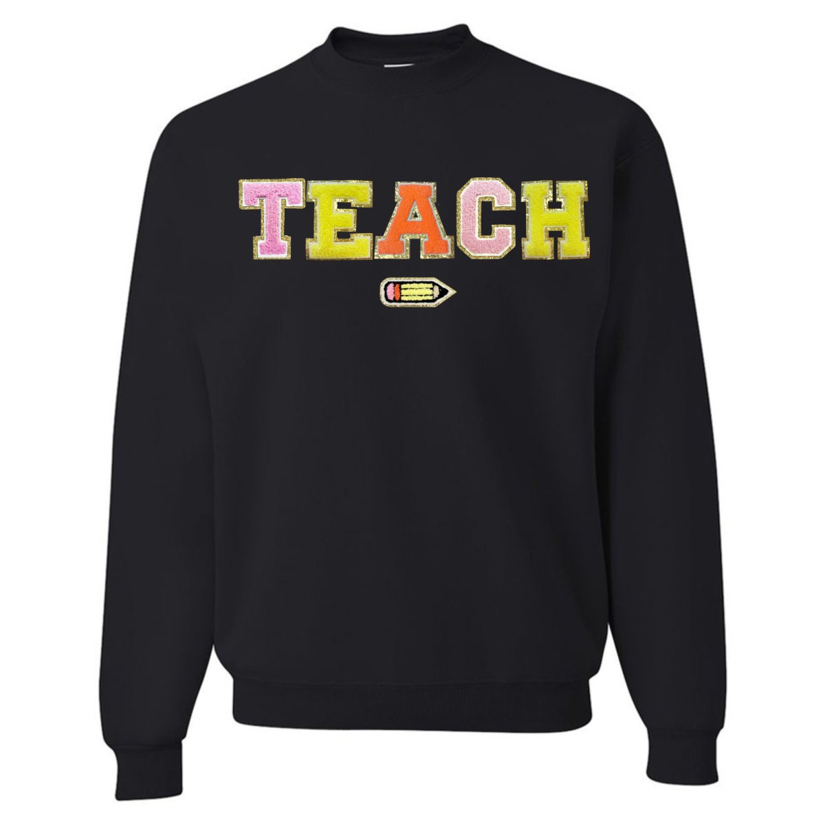 Teach Pencil Letter Patch Crewneck Sweatshirt from United Monograms