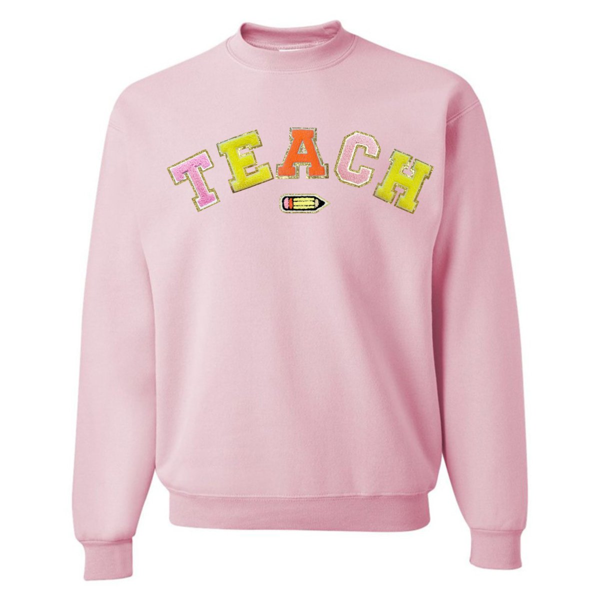 Teach Pencil Letter Patch Crewneck Sweatshirt from United Monograms