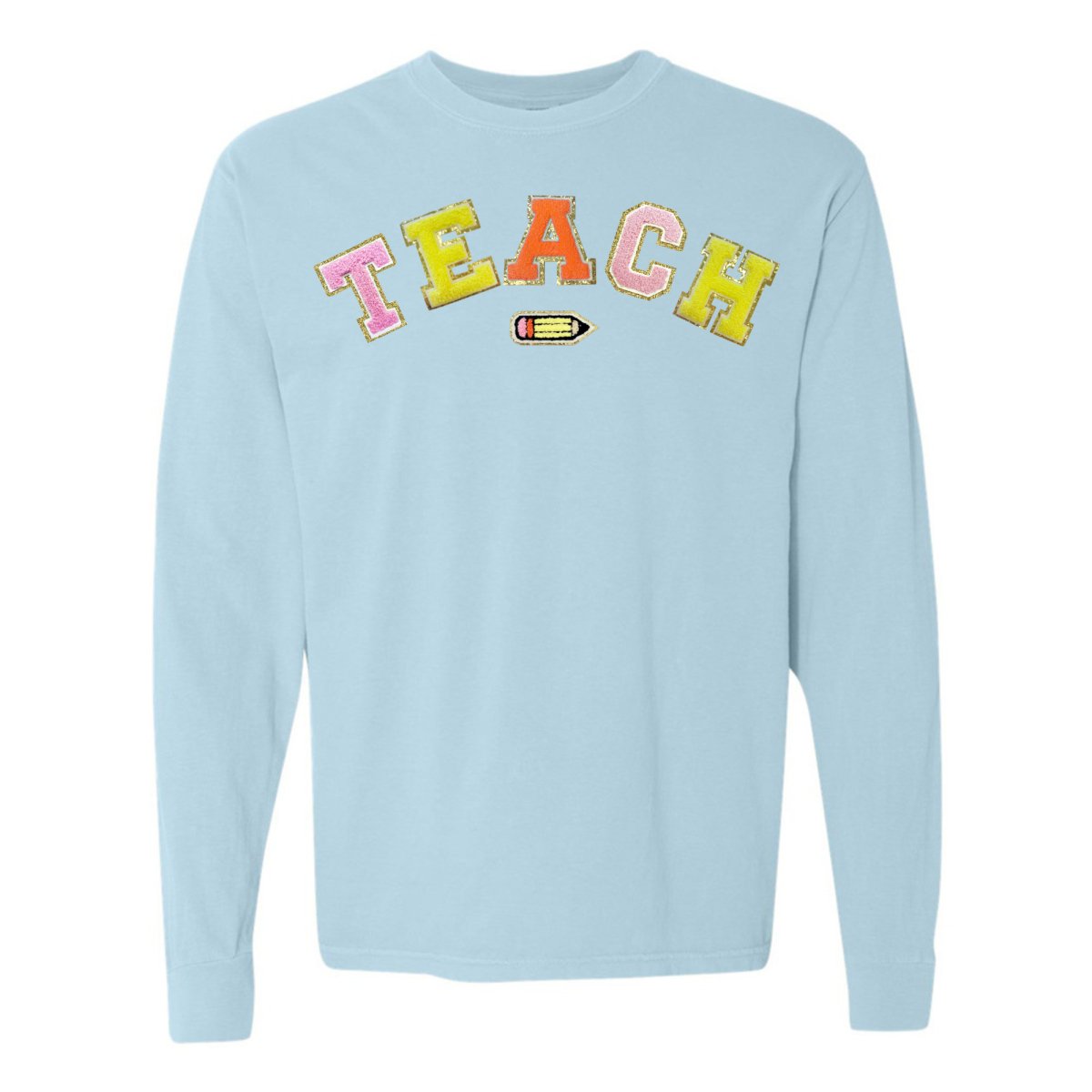 Teach Pencil Letter Patch Long Sleeve T-Shirt from United Monograms