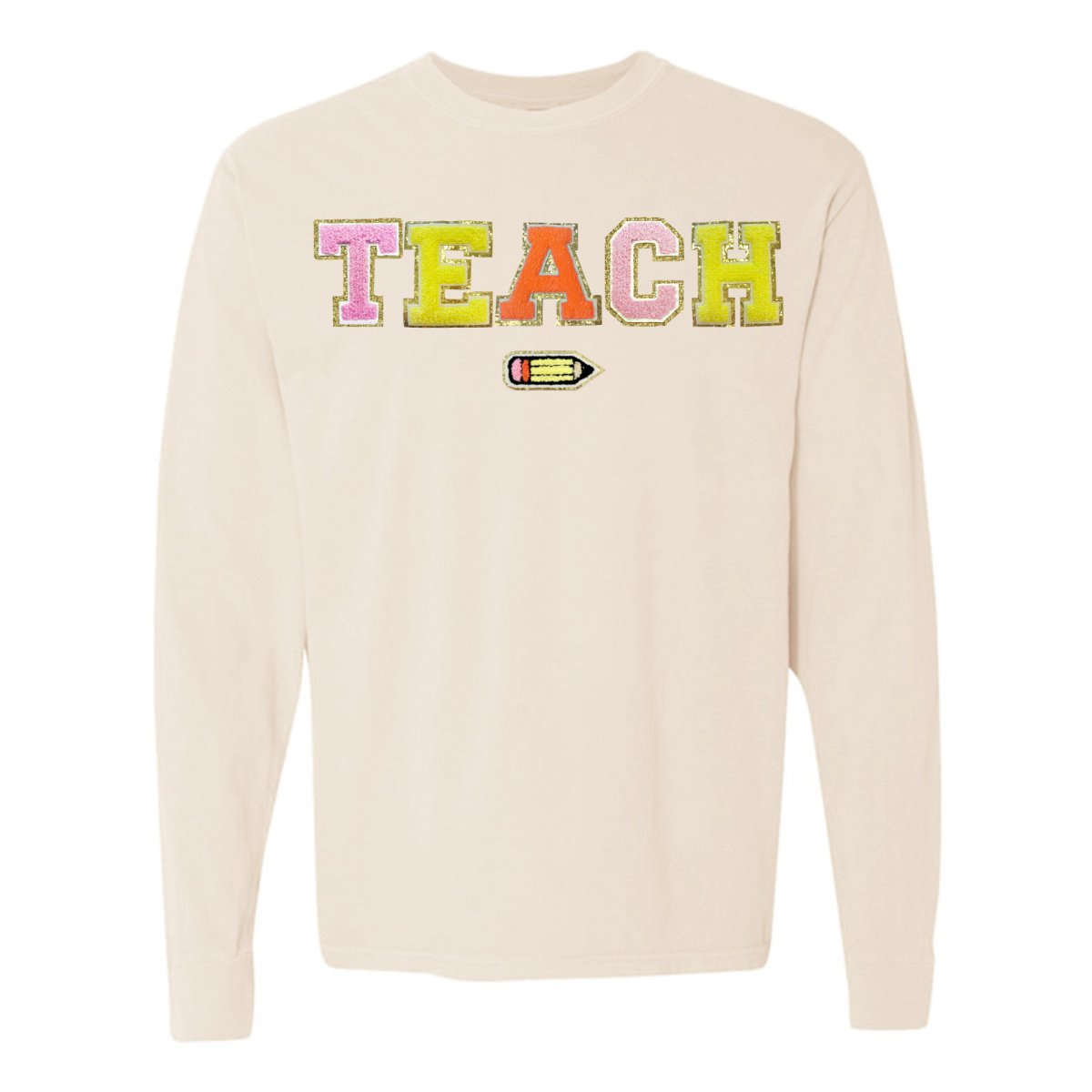 Teach Pencil Letter Patch Long Sleeve T-Shirt from United Monograms