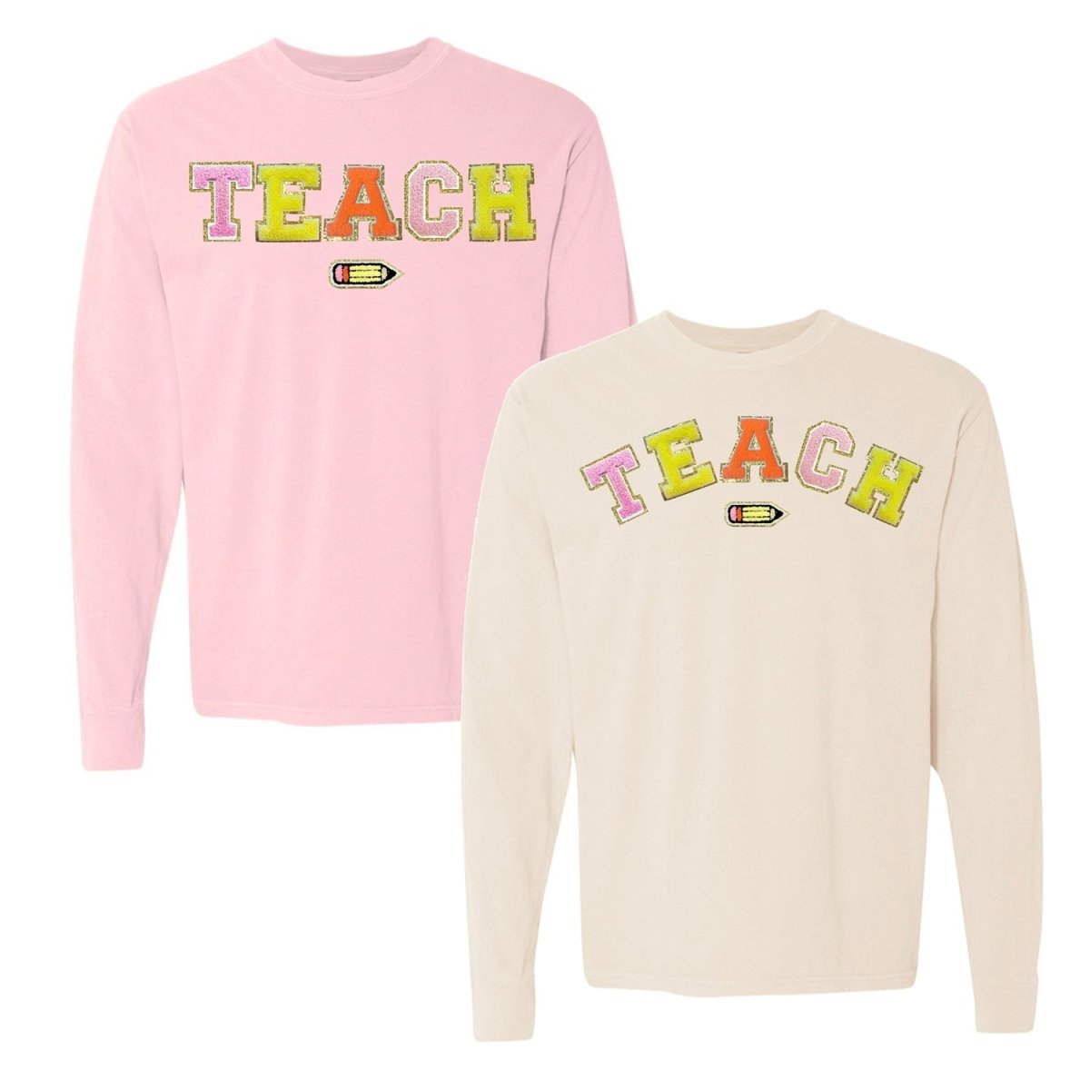 Teach Pencil Letter Patch Long Sleeve T-Shirt from United Monograms