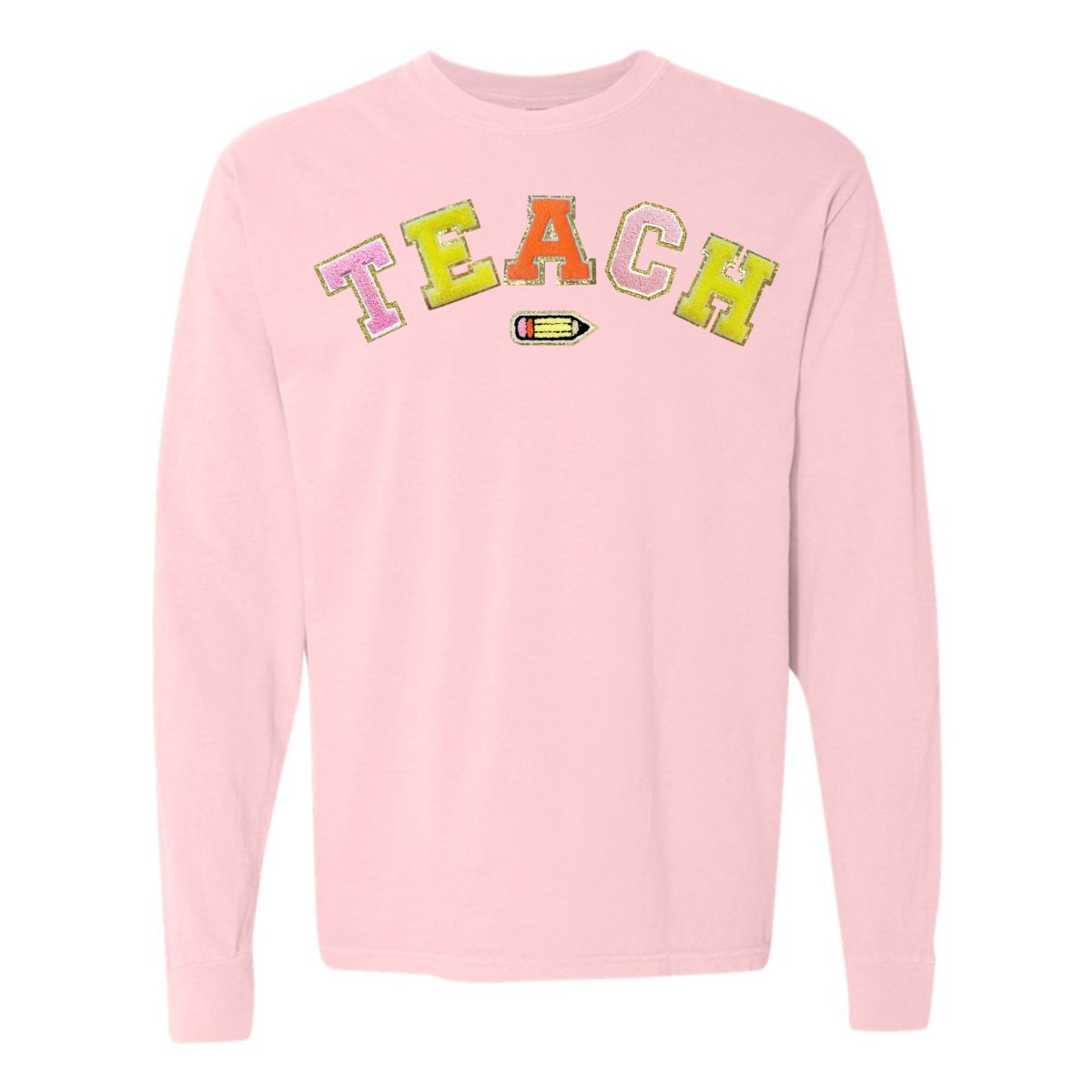 Teach Pencil Letter Patch Long Sleeve T-Shirt from United Monograms