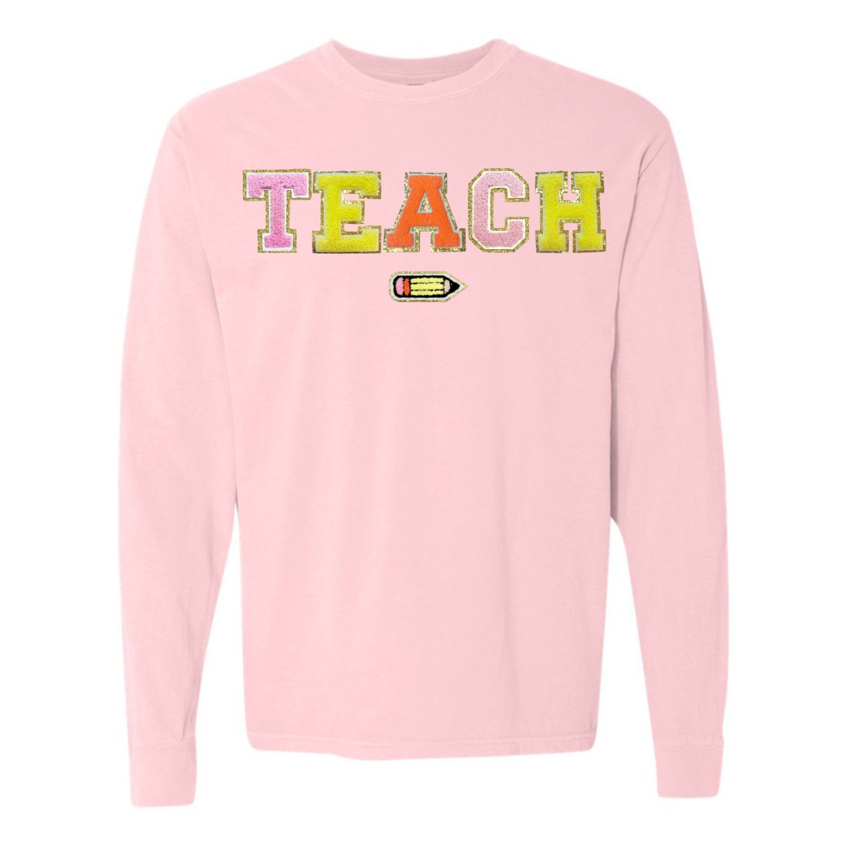 Teach Pencil Letter Patch Long Sleeve T-Shirt from United Monograms