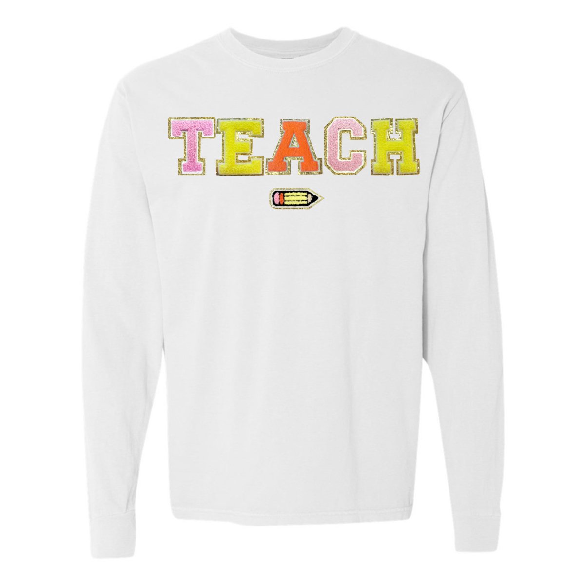 Teach Pencil Letter Patch Long Sleeve T-Shirt from United Monograms