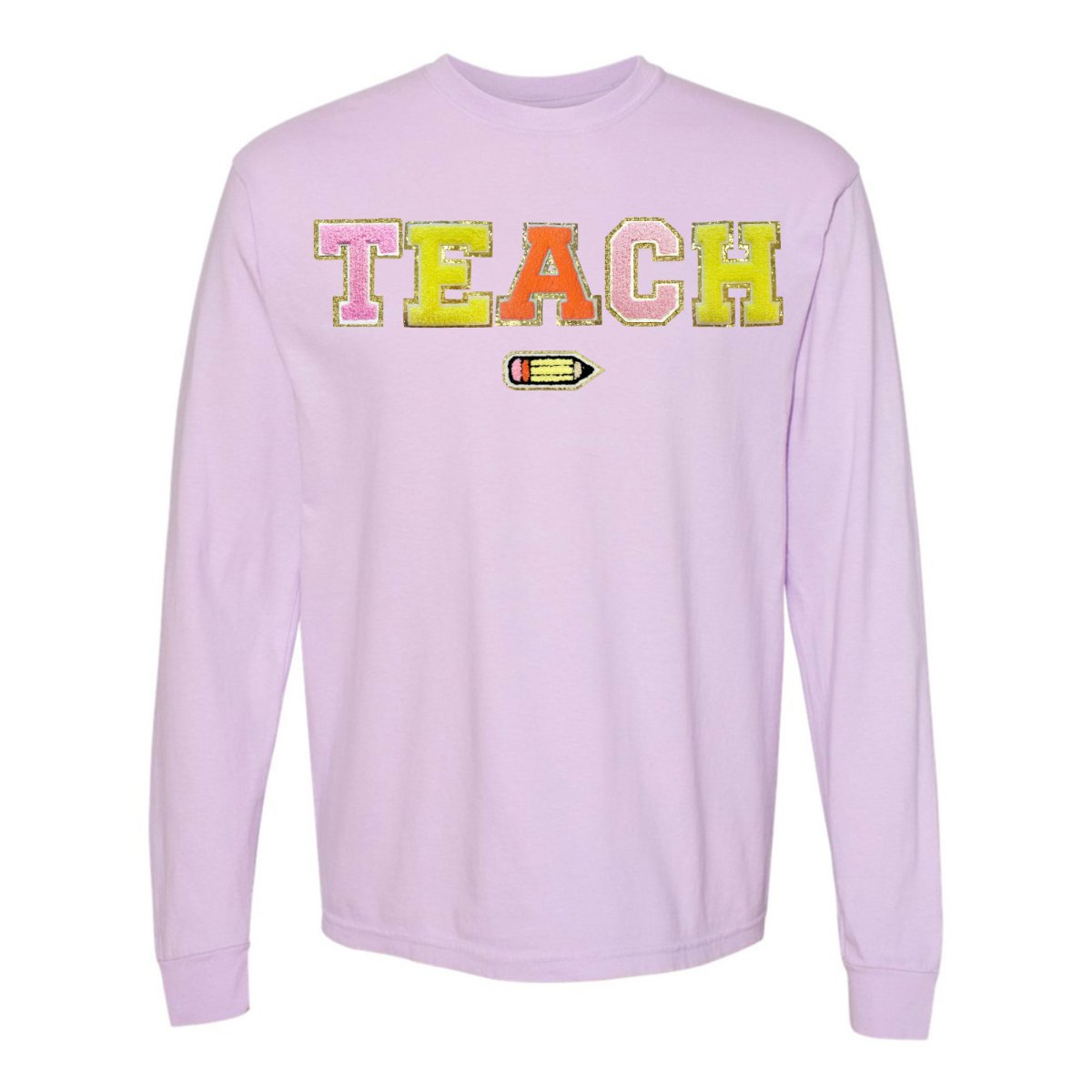 Teach Pencil Letter Patch Long Sleeve T-Shirt from United Monograms