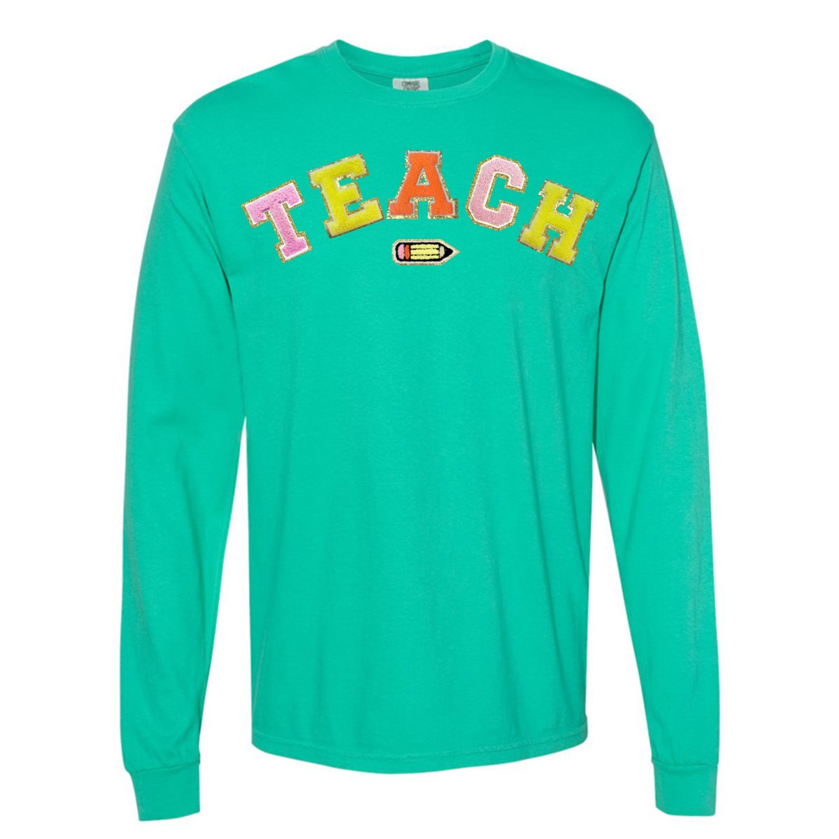 Teach Pencil Letter Patch Long Sleeve T-Shirt from United Monograms