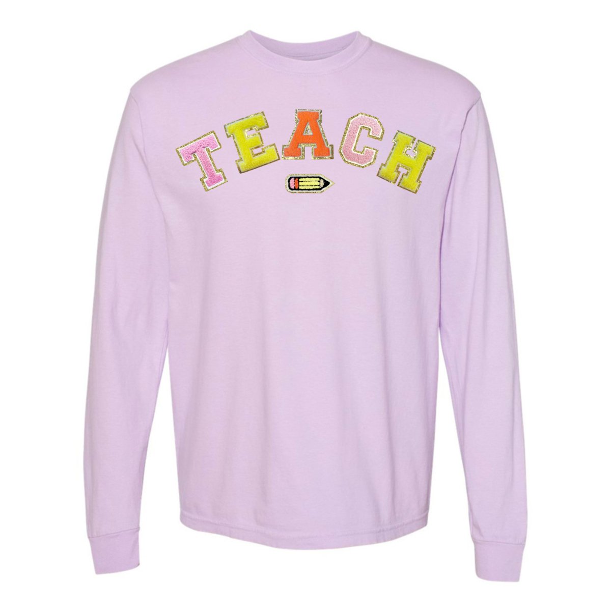 Teach Pencil Letter Patch Long Sleeve T-Shirt from United Monograms
