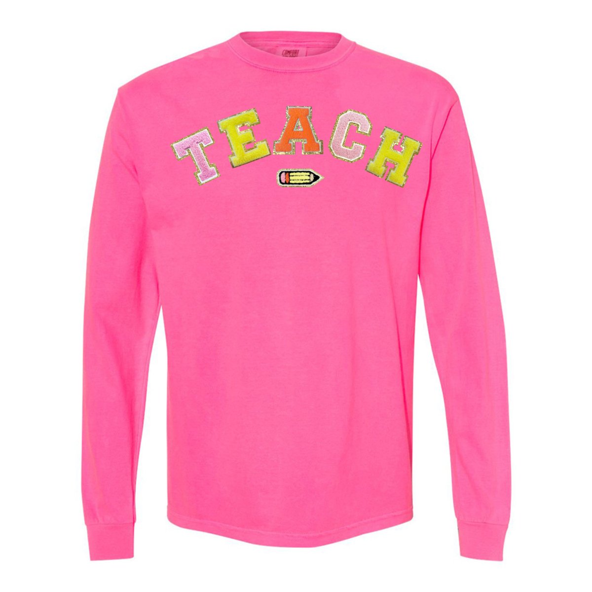 Teach Pencil Letter Patch Long Sleeve T-Shirt from United Monograms