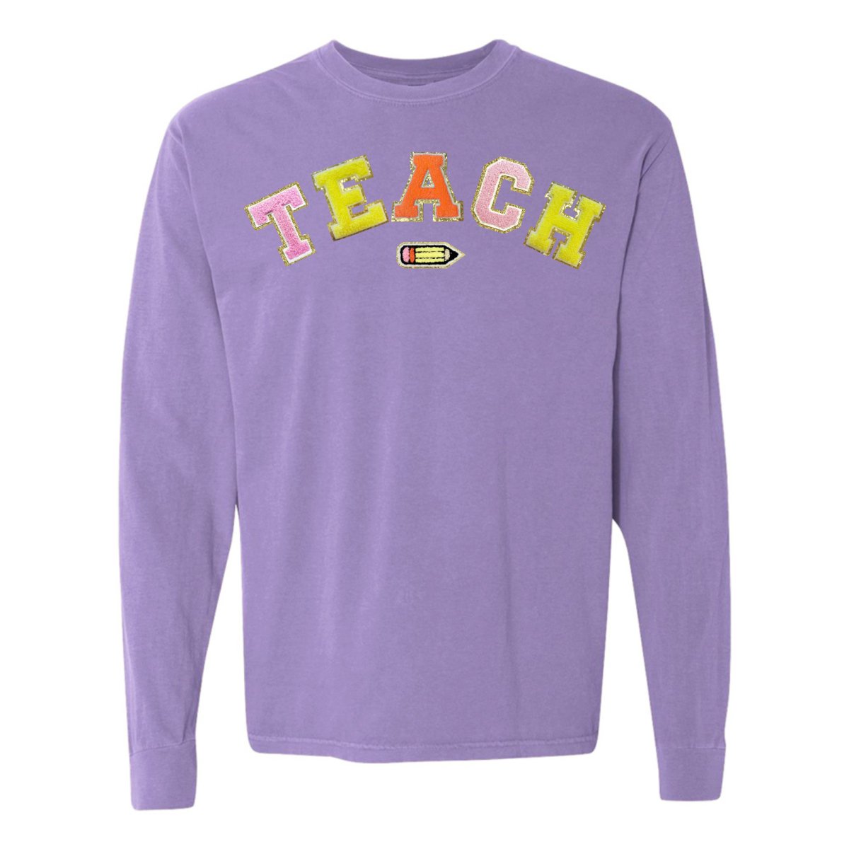 Teach Pencil Letter Patch Long Sleeve T-Shirt from United Monograms