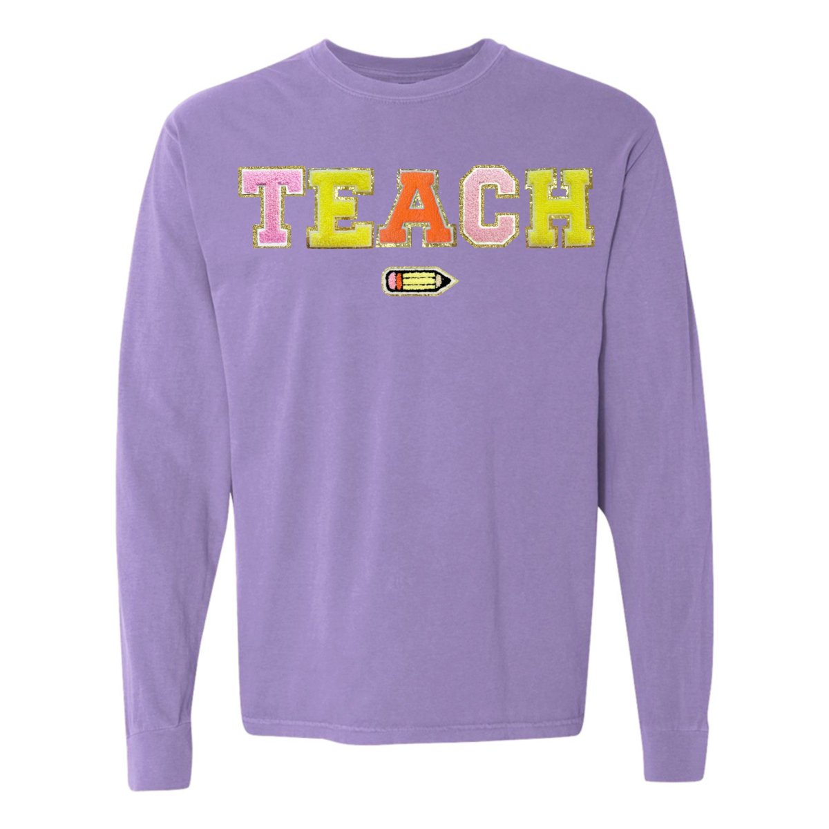 Teach Pencil Letter Patch Long Sleeve T-Shirt from United Monograms