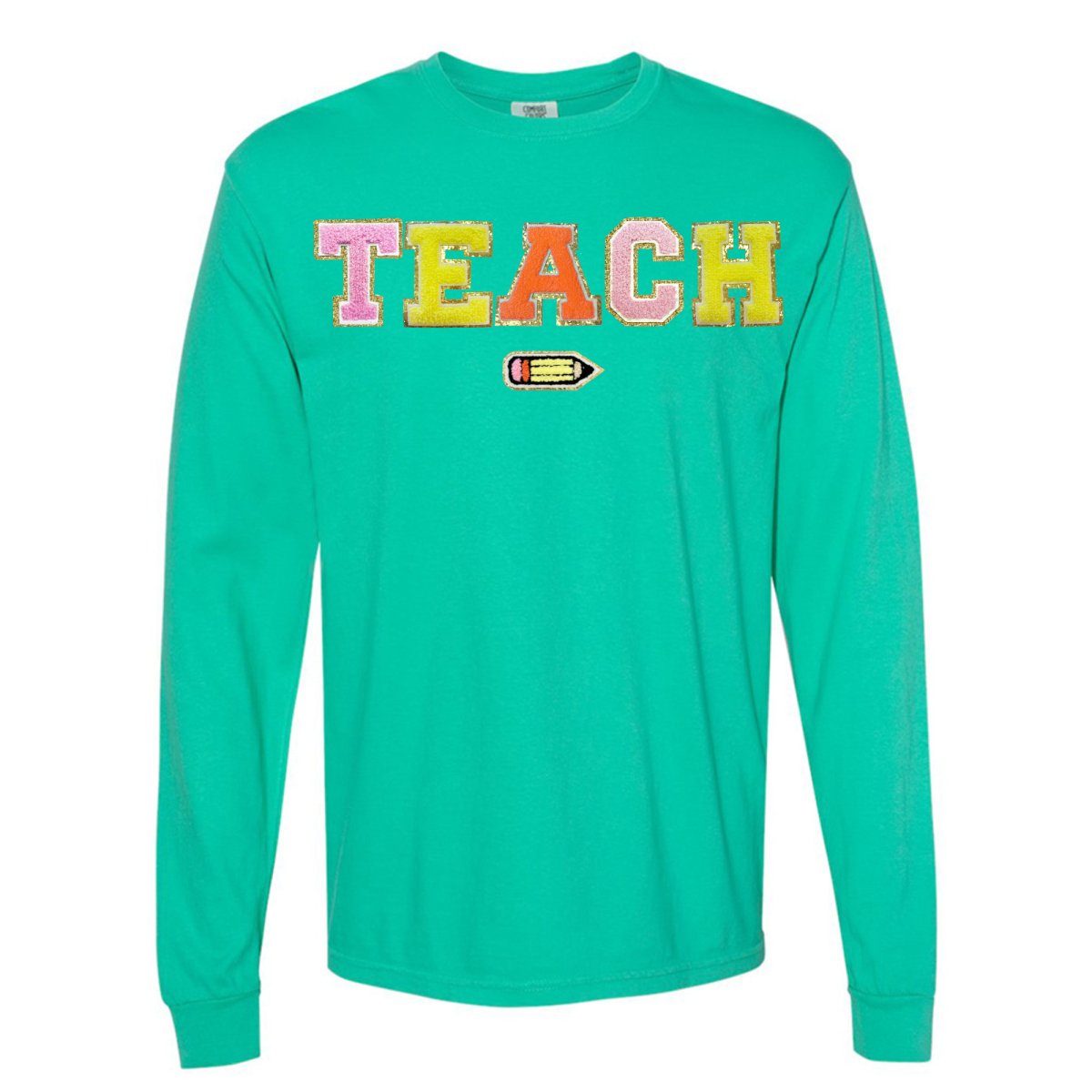 Teach Pencil Letter Patch Long Sleeve T-Shirt from United Monograms