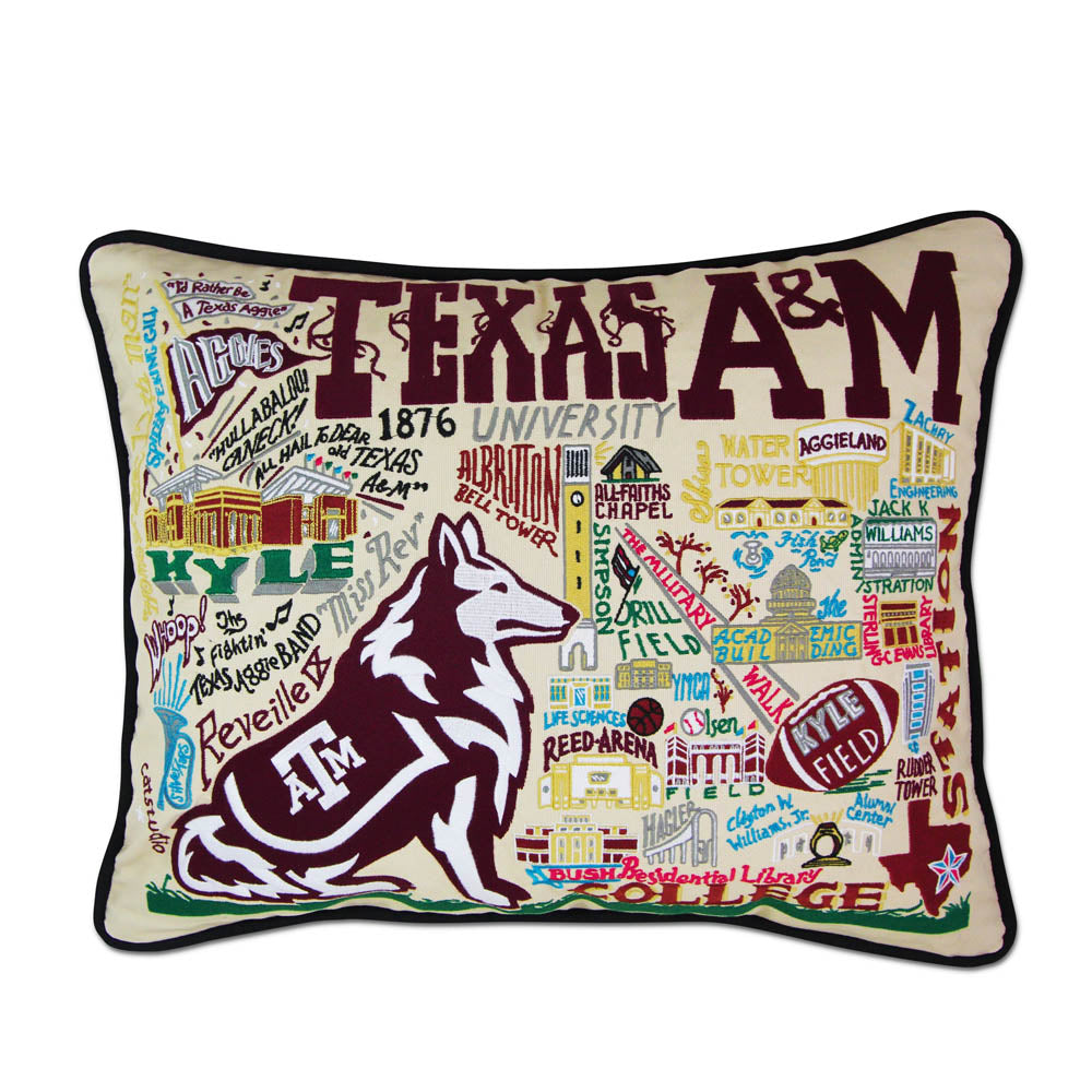 Texas A&M University Collegiate Embroidered Pillow by CatStudio from Quirks!
