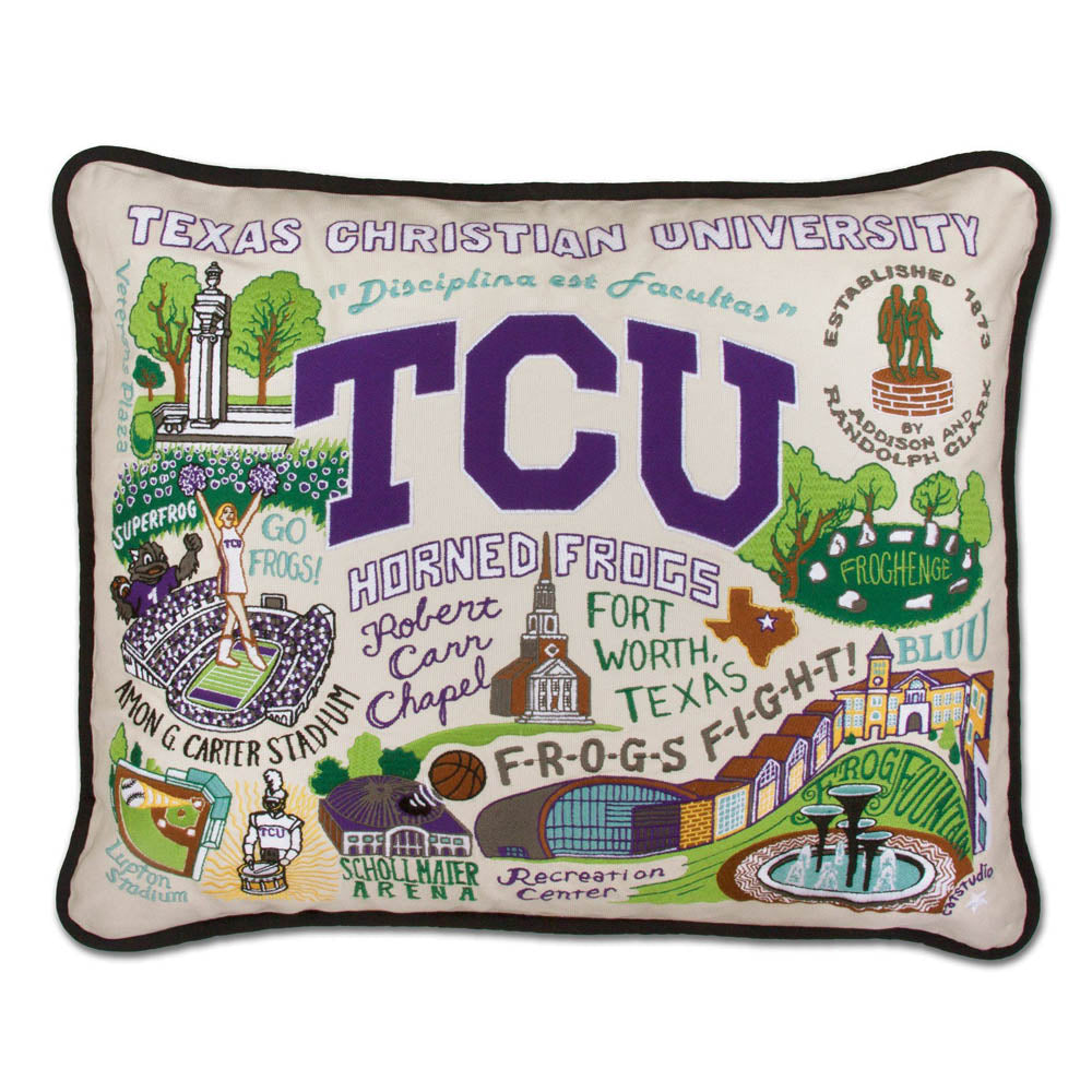 Texas Christian University (TCU) Collegiate Embroidered Pillow by CatStudio from Quirks!