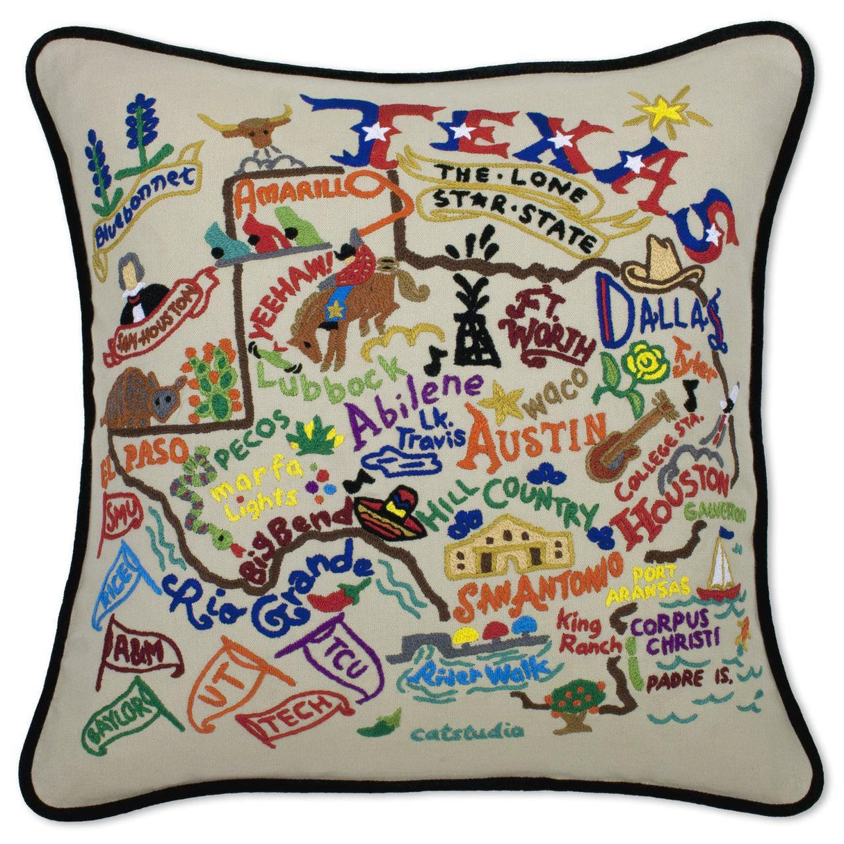 Texas Hand-Embroidered Pillow from Quirks!