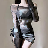 Tie-Dye Bikini Set – Korean Mesh Cover-Up with Drawstring Skirt from Kawaii Stop