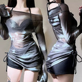Tie-Dye Bikini Set – Korean Mesh Cover-Up with Drawstring Skirt from Kawaii Stop