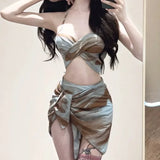 Tie Dye Bikini Set – Sexy 3pc Swimsuit with Mesh Cover Skirt from Kawaii Stop
