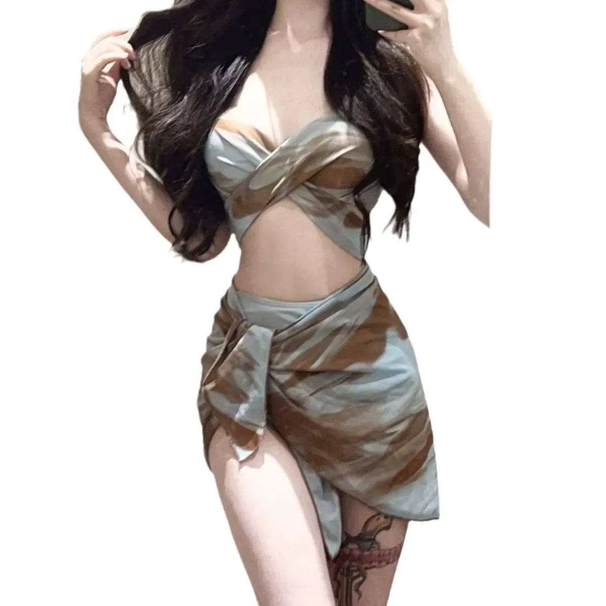 Tie Dye Bikini Set – Sexy 3pc Swimsuit with Mesh Cover Skirt from Kawaii Stop
