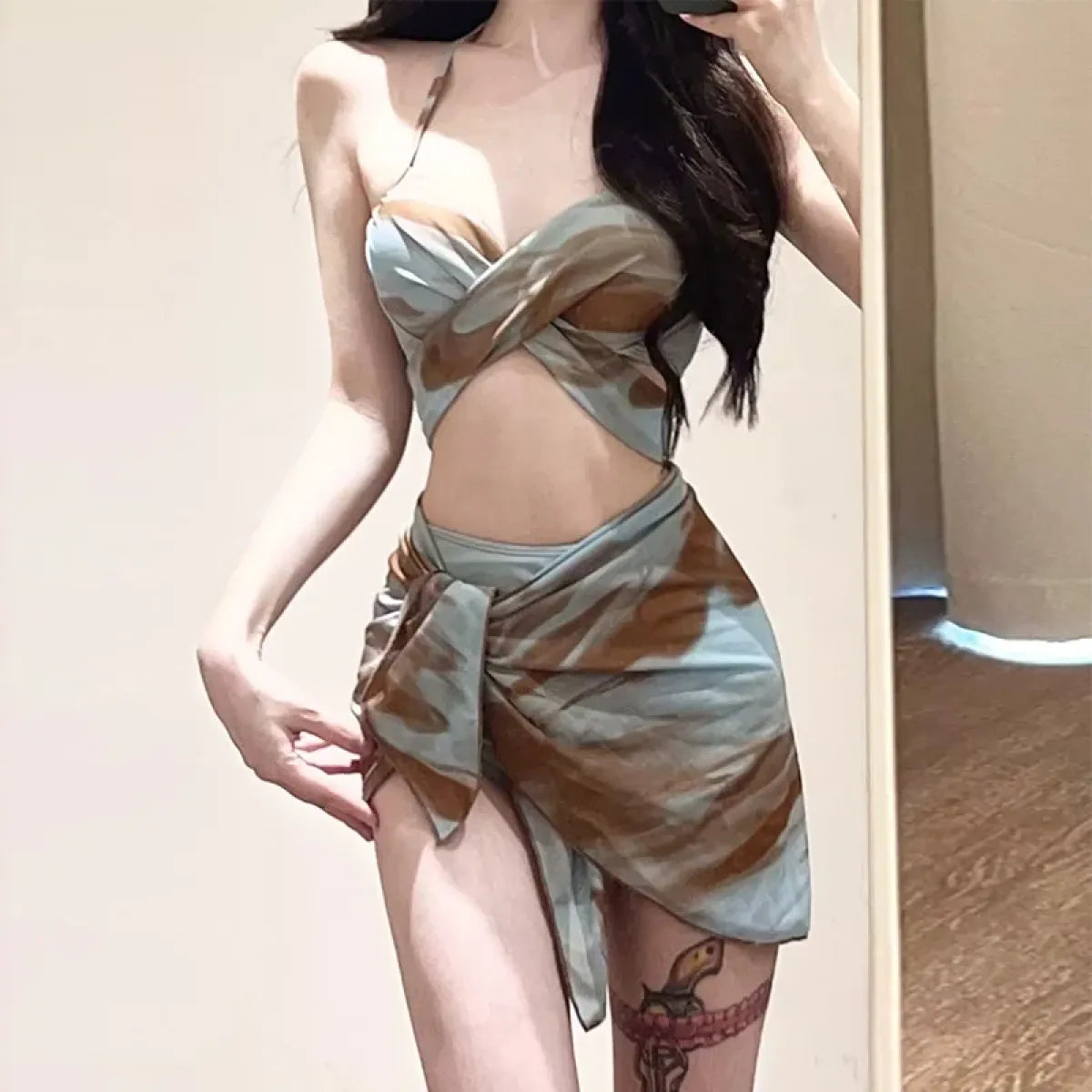 Tie Dye Bikini Set – Sexy 3pc Swimsuit with Mesh Cover Skirt from Kawaii Stop