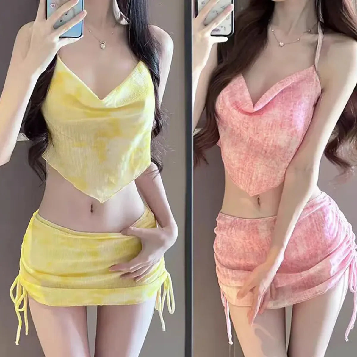 Tie Dye Halter Bikini Set – Kawaii 3pc Swimsuit with Mini Skirt from Kawaii Stop