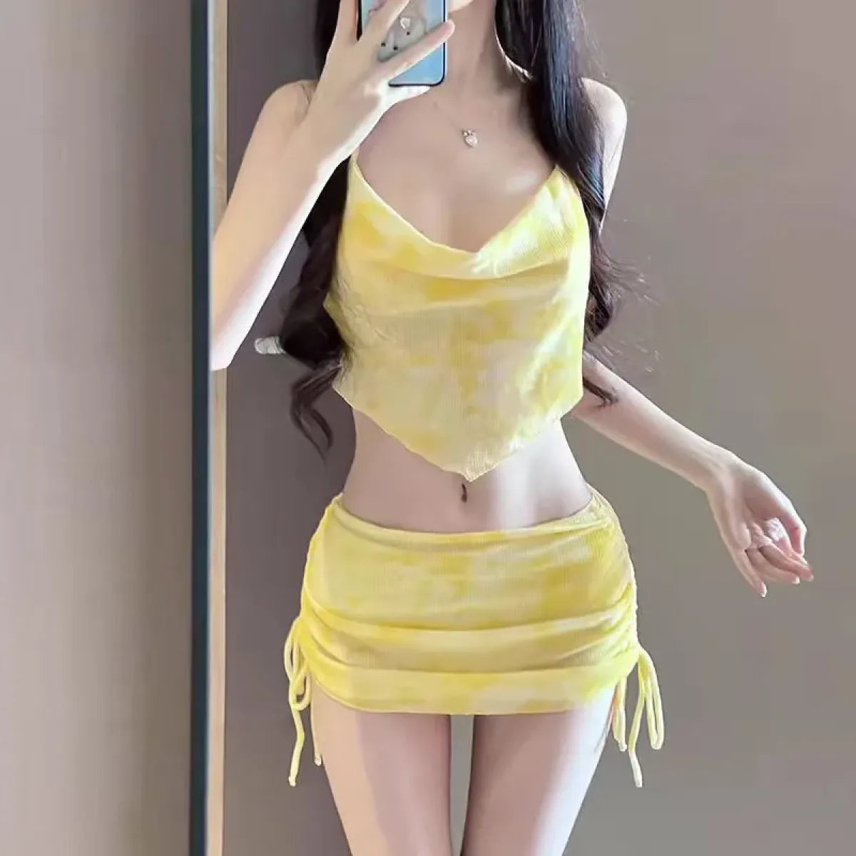 Tie Dye Halter Bikini Set – Kawaii 3pc Swimsuit with Mini Skirt from Kawaii Stop