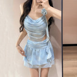 Tie-Dye Kawaii Bikini Set – 3D Flower Mini Skirt Swimsuit from Kawaii Stop
