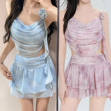 Tie-Dye Kawaii Bikini Set – 3D Flower Mini Skirt Swimsuit from Kawaii Stop