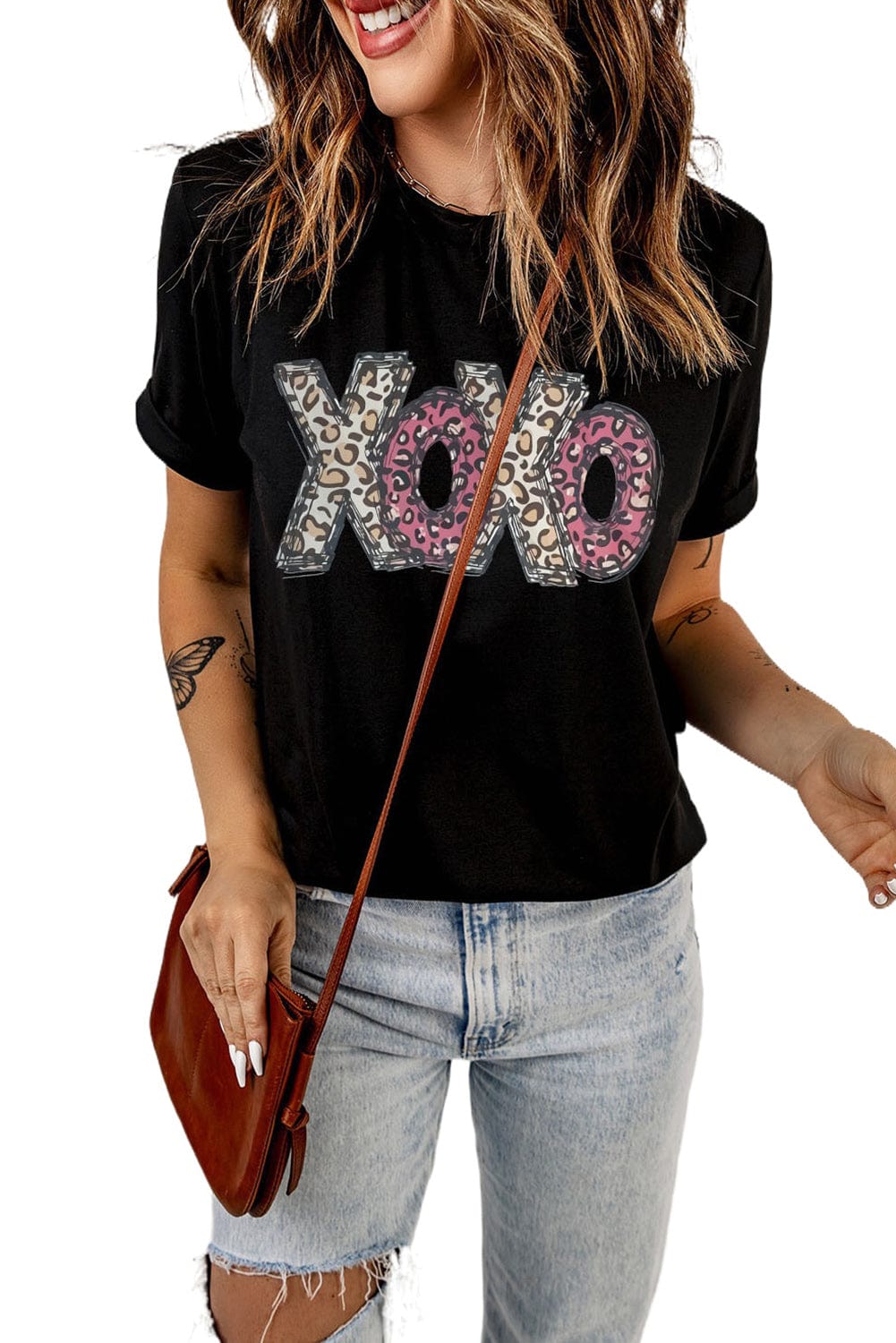 Black XOXO Leopard Print T-Shirt, Cute and Trendy from MsDressly